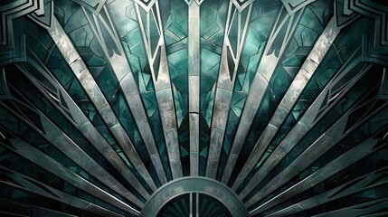 Wall Mural - Silver sunburst motifs over a gradient emerald and sapphire Art Deco background