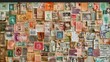 © javier - Antique postage stamps arranged in various colors on a vintage backdrop evoking nostalgia