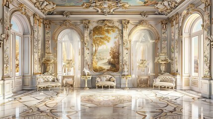 Canvas Print - Baroque backdrop with a ballroom scene in pastel tones and gold accents for a refined look