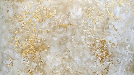 Intricate ivory and gold lace patterns on a Baroque wallpaper over a soft textured backdrop for an elegant timeless feel