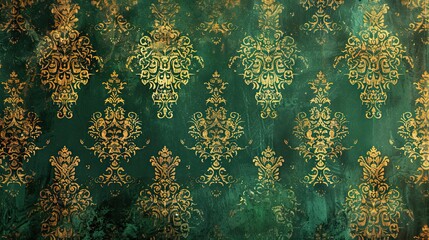 Sticker - Baroque background with rich green and gold brocade featuring floral and paisley motifs