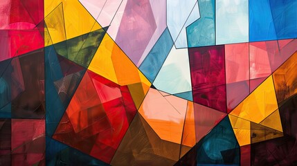 Canvas Print - Abstract Cubist wallpaper with bold shapes and primary colors creating a complex backdrop