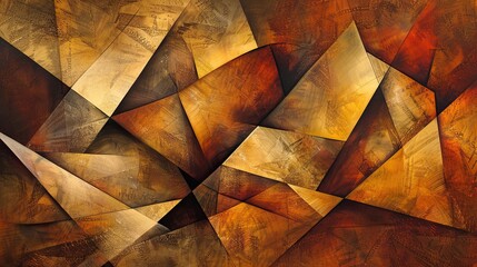 Wall Mural - Autumnal Cubist background with intersecting planes in amber and rust tones textured