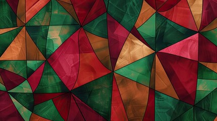 Wall Mural - Reflective Cubist wallpaper featuring intersecting shapes in rich ruby and emerald tones