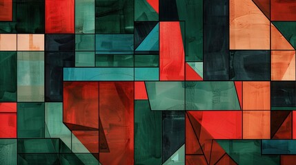 Poster - Cubist wallpaper with intersecting shapes in jewel tones like ruby and emerald reflective