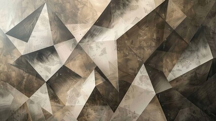 Wall Mural - Overlapping triangles and squares in bronze and silver feature in this reflective Cubist wallpaper