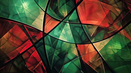 Wall Mural - Reflective Cubist wallpaper featuring deep jewel tones like ruby red and emerald green