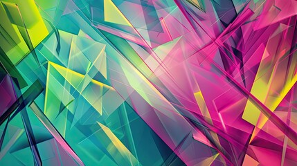 Wall Mural - Sharp neon shapes like fuchsia teal and lime form this dynamic Cubist background with a glossy finish