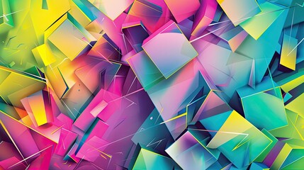 Poster - Cubist background with angular neon shapes in fuchsia teal and lime featuring a glossy finish