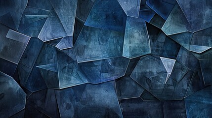 Sticker - Fragmented geometric shapes in navy and charcoal create this deep Cubist backdrop with texture