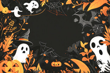 Wall Mural - A Halloween themed background with ghosts, spiders, and pumpkins