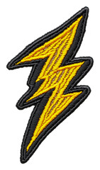 yellow lightning bolt patch, black outline, cut out - stock png.