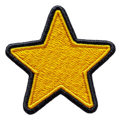 yellow star patch with black border for crafts, cut out - stock png.