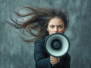 Sticker - A woman with long hair is holding a microphone and making a loud noise