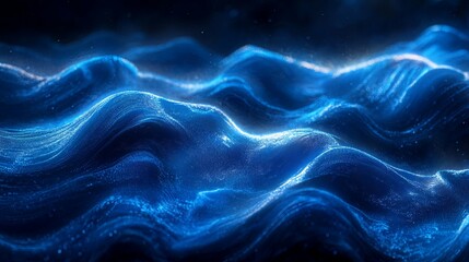 Wall Mural - Abstract Blue Wavy Lines and Particles