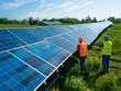 © Bussakon - Solar Panel Installation on Vast Rural Field with Workers in Reflective Vests and Helmets Renewable Energy Industry Concept
