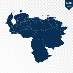 Wall Mural - Transparent - High Detailed Blue Map of Venezuela. Vector eps10.	
