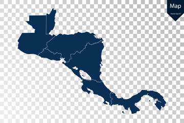 Wall Mural - Transparent - High Detailed Blue Map of Central America. Vector eps10.	
