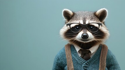 Wall Mural - surreal of a raccoon in business casual attire on plain background