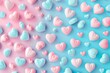 © IULIIA - 3D pastel pink and blue hearts background, Valentine Day concept, top view