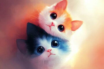 Poster - Two Cute Kittens Stacked on Top of Each Other