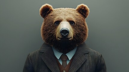 Wall Mural - Surreal Corporate Bear - Business Casual Suited Animal in Studio Lighting