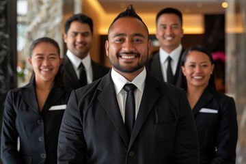 Photography of Australia team of professional workers in a modern hotel