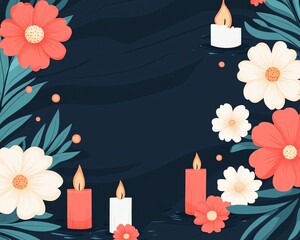 Floral and candle border on dark background, perfect for memorial or celebration.