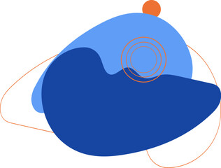 Abstract blue and orange shape with circular patterns and a checkered background