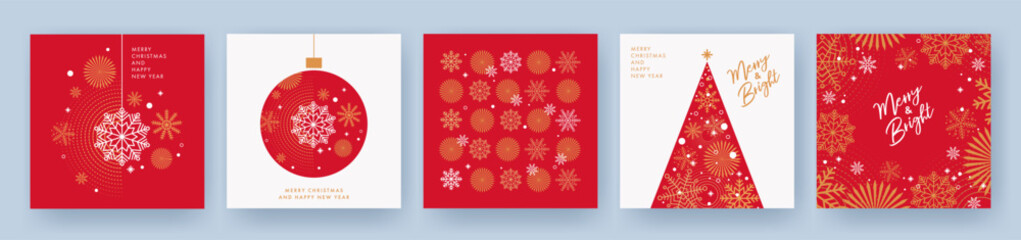 Wall Mural - merry christmas and happy new year set of greeting cards, posters, holiday covers. xmas design with 