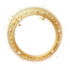 gold abstract round frame art shiny sparking, golden glittering light circle transparent background