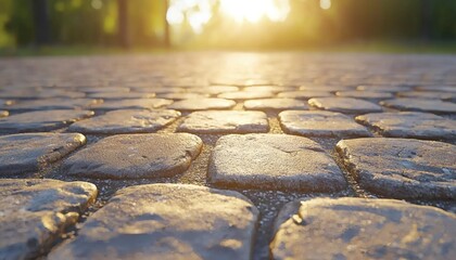 Poster - Cobblestone Path with Golden Sunlight