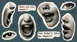 © Oleksandr Yashchuk - communication concept design set with cut-out collage graphic elements face parts mouths eyes isolated retro halftone grunge dotted effect old newspaper print