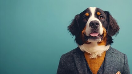Wall Mural - surreal of bernese mountain dog in business casual outfit with painted background
