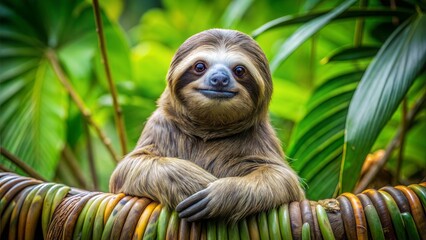 Sticker - a sloth with beautiful natural background