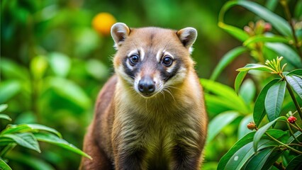 Wall Mural - a coati with beautiful natural background