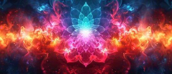 Canvas Print - glowing abstract flower in a world of fire and smoke