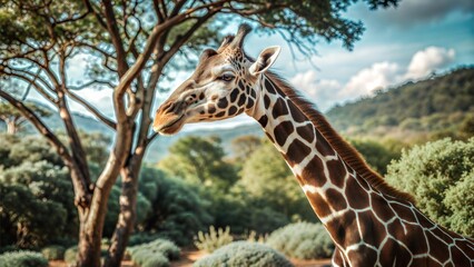 a giraffe with beautiful natural background