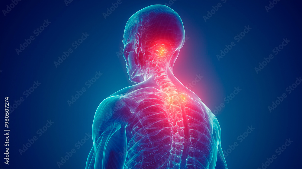 The image shows an X-ray visualization of the upper human body ...