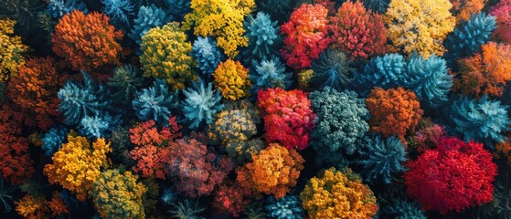 Vibrant Aerial Portrait of a Colorful Autumn Forest Canopy