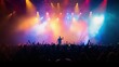 © AlexTroi - Energetic live concert with vibrant stage lights and a silhouetted performer engaging a lively audience in a music hall