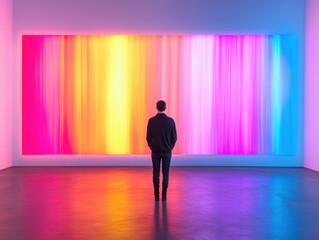 Wall Mural - glowing abstract art in a modern museum: abstract art pieces with glowing elements displayed in a co