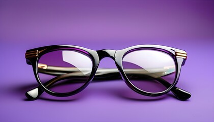 Chic purple cat eye glasses against a vibrant purple backdrop