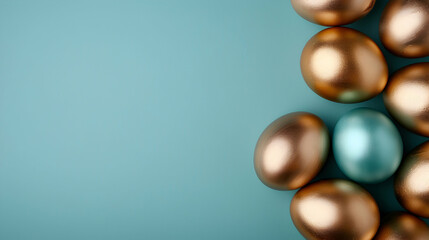 Wall Mural - Gold And Blue Easter Eggs Blue Background.