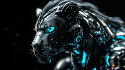 Wall Mural - Futuristic Robotic Panther with Glowing Mechanical Eyes and Claws