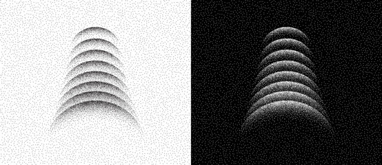 Fototapete - Modern abstract background with stipple semicircles. Vector dotted design element. Black dots on a white background and white dots on the black side.