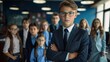 © Surachetsh - Confident young boys dressed in business attire, standing in an office with serious expressions, emphasizing their ambition and leadership qualities.