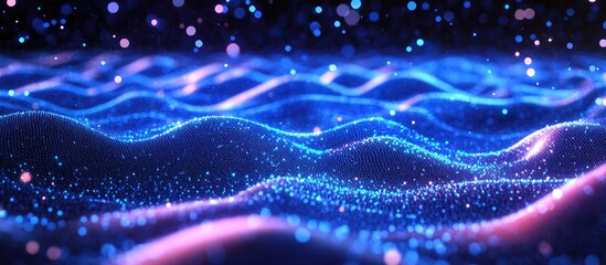 Wall Mural - futuristic abstract background featuring wavy patterns particles and dots digital wave effect with b