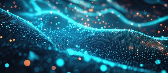 Wall Mural - abstract geometric background featuring interconnected dots and lights in a blue plexus creating a f