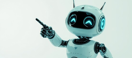 Wall Mural - charming robot with a pointing hand and a winking eye isolated on a white background concept of tech